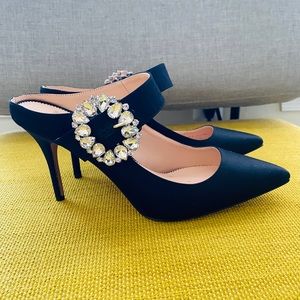 J Crew Collection black satin heels with diamanté detail, US 9.5 never worn!